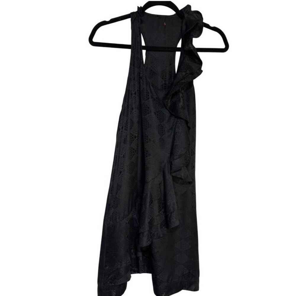Black‎ Jacquard Ruffled Sleeveless Silk Tunic Dress S Clean Preppy S